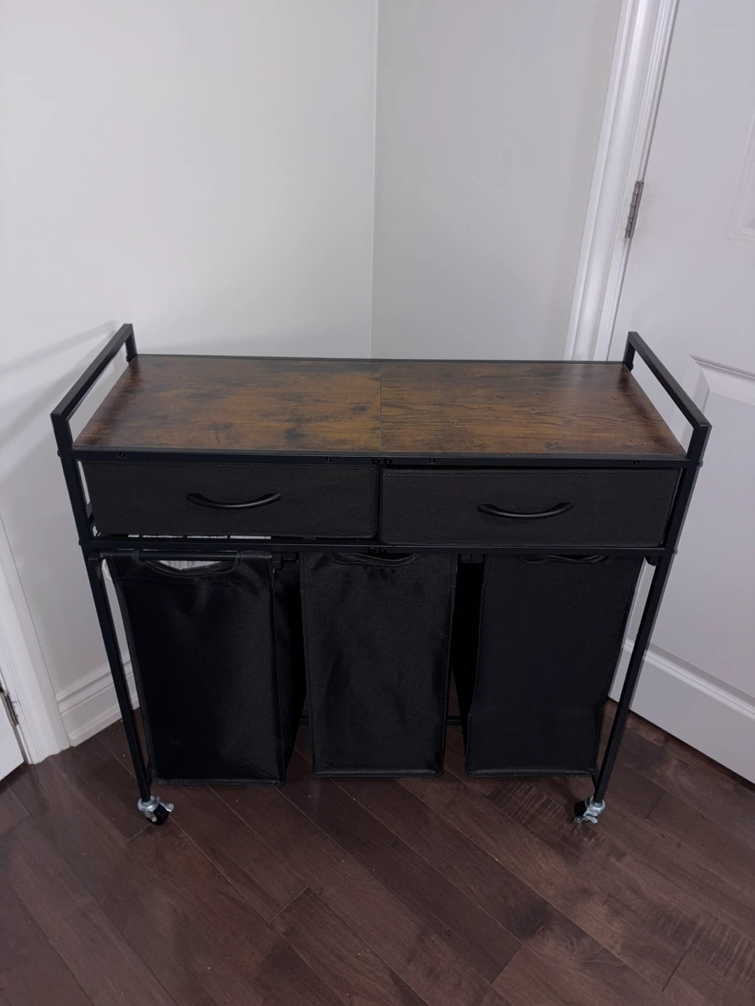 Rolling Laundry Cart with 3 Bins and 2 Drawers