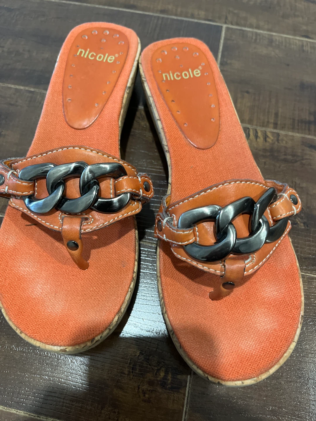 Nicole Orange Wedge Thong Sandals - photo 2