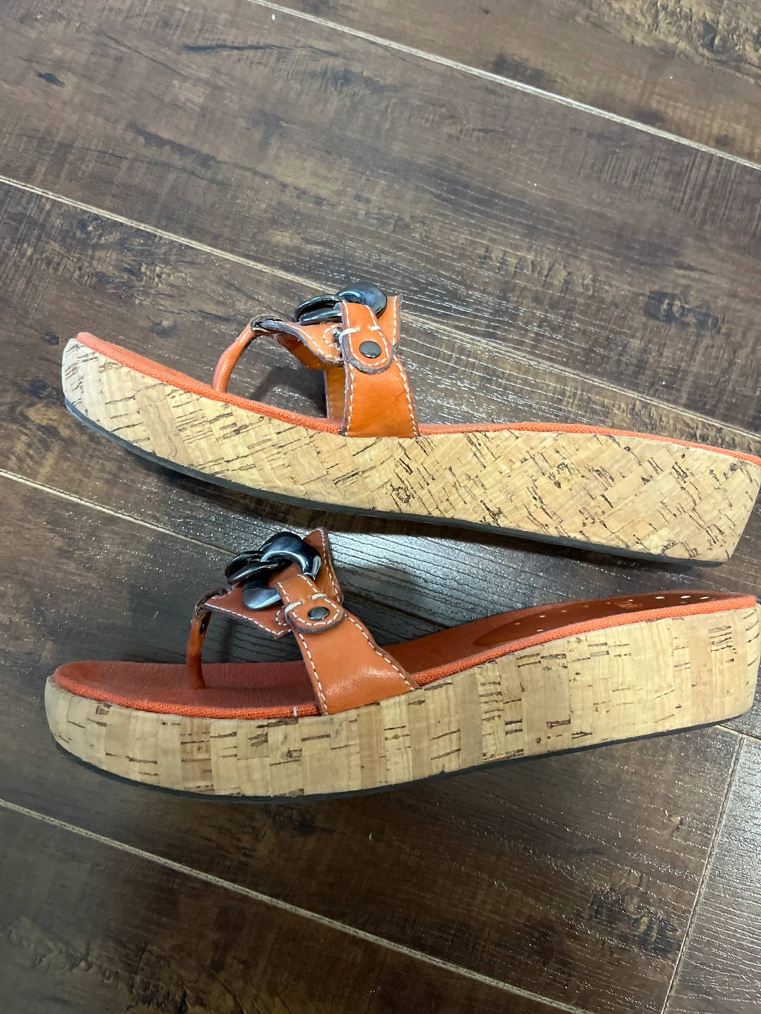 Nicole Orange Wedge Thong Sandals