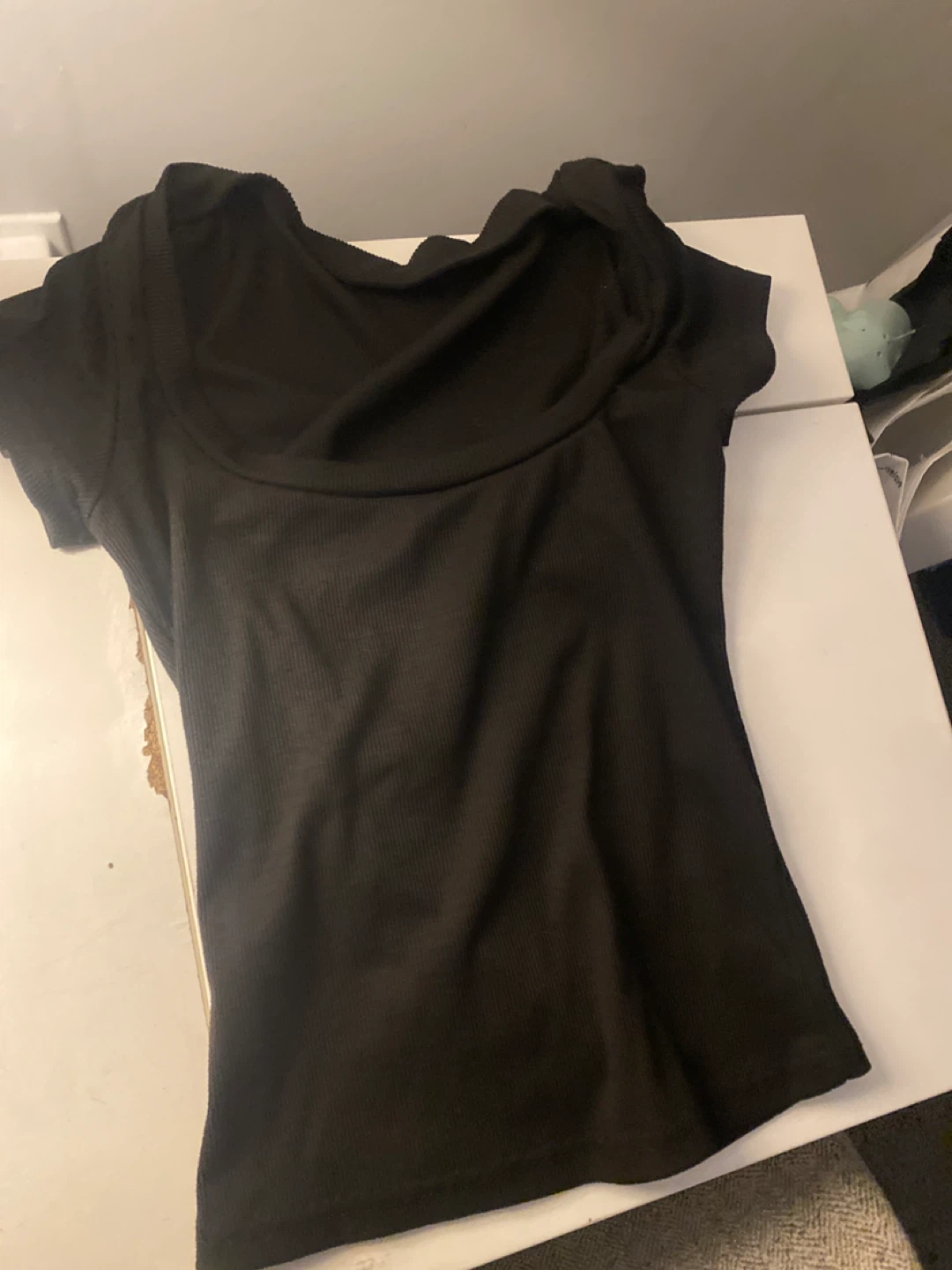 Black ribbed scoop neck top