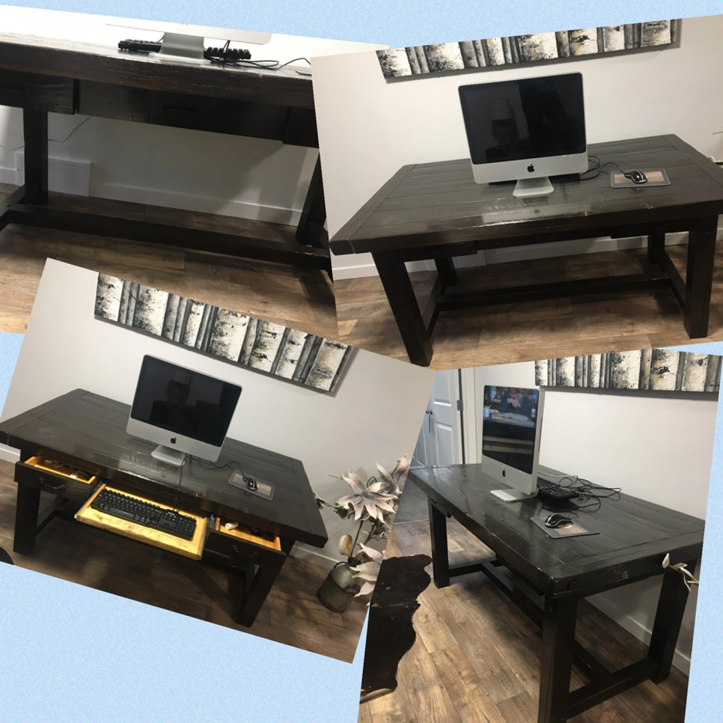 Rustic Wooden Desk with Keyboard Tray