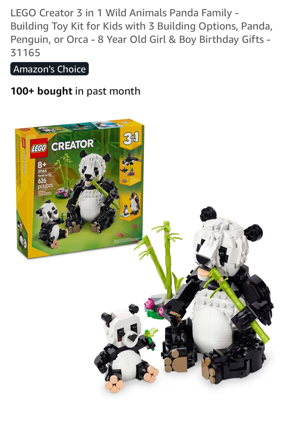 LEGO Creator 3 in 1 Wild Animals Panda Family Set 31165