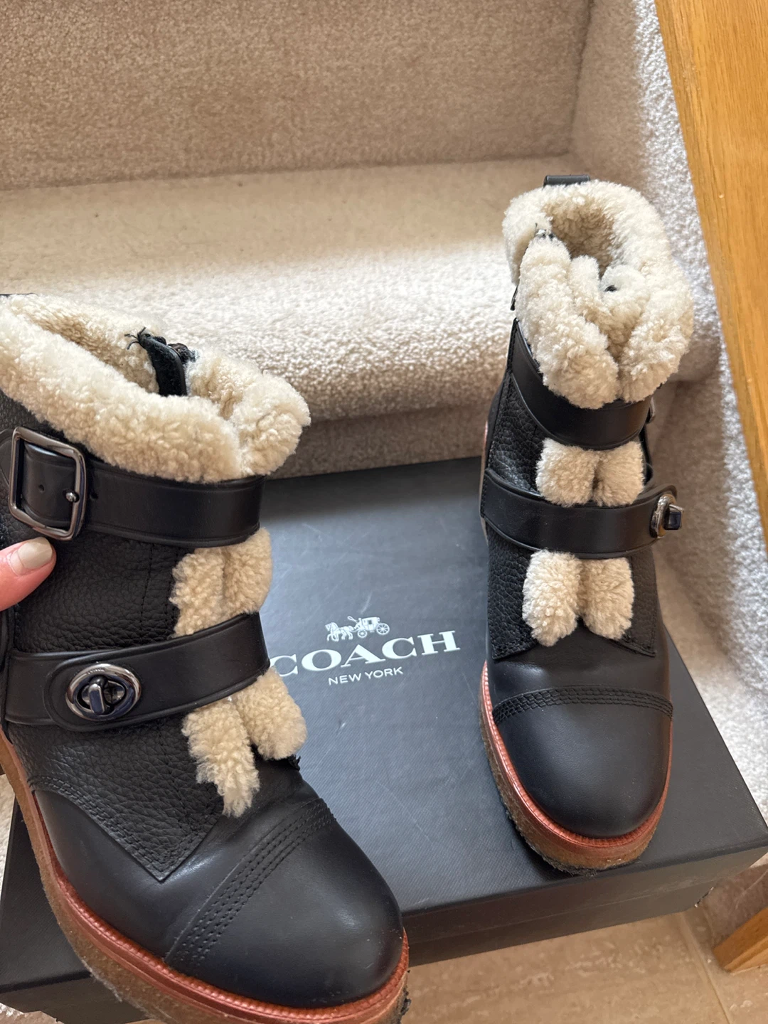 Coach Black Leather Fur Lined Boots with Box