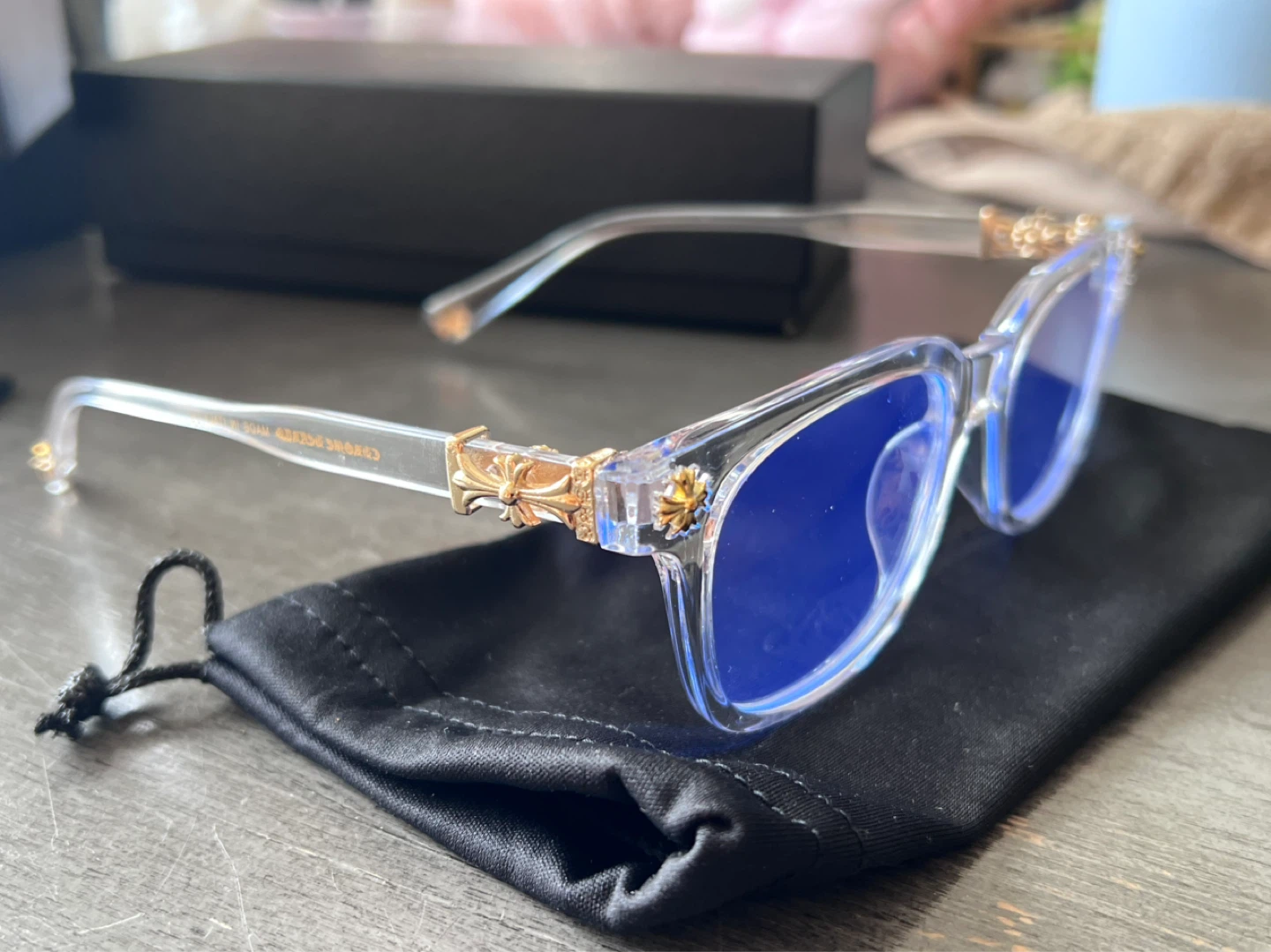 Chrome Hearts Glasses Clear Frame Blue Lens