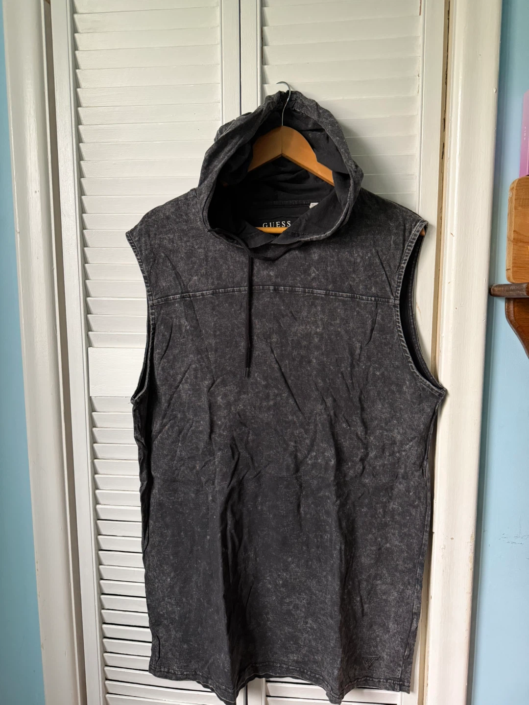 Guess Sleeveless Hoodie - Black Wash - Size L/G