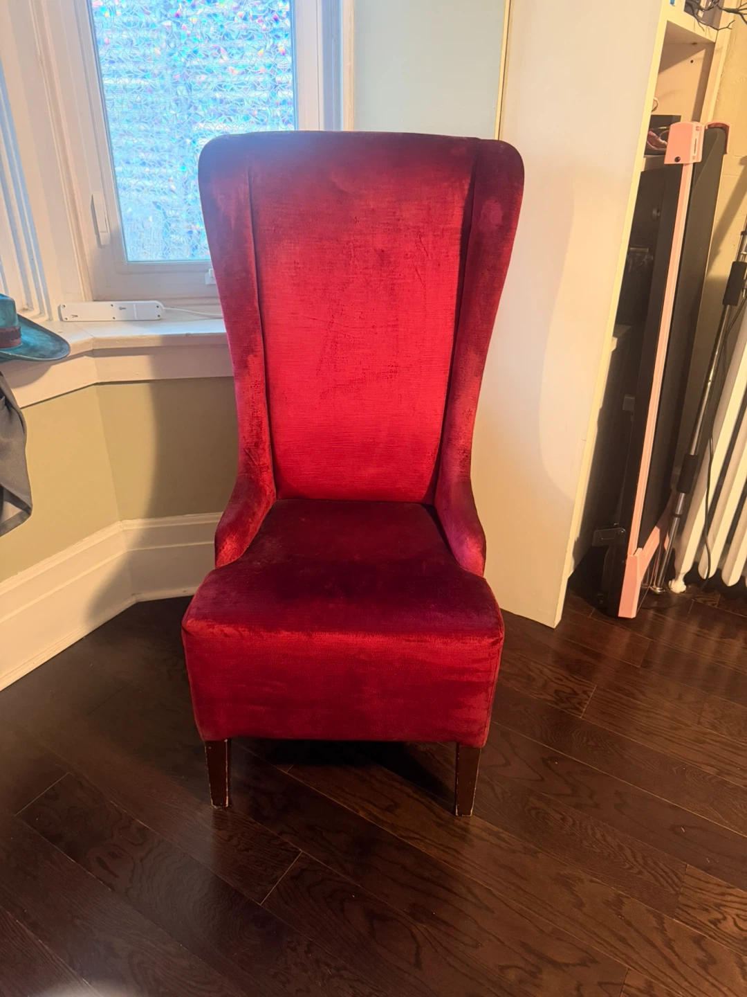 Red Velvet Wingback Accent Chair