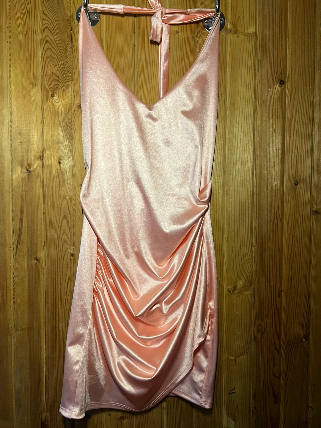Pink Satin Halterneck Mini Dress