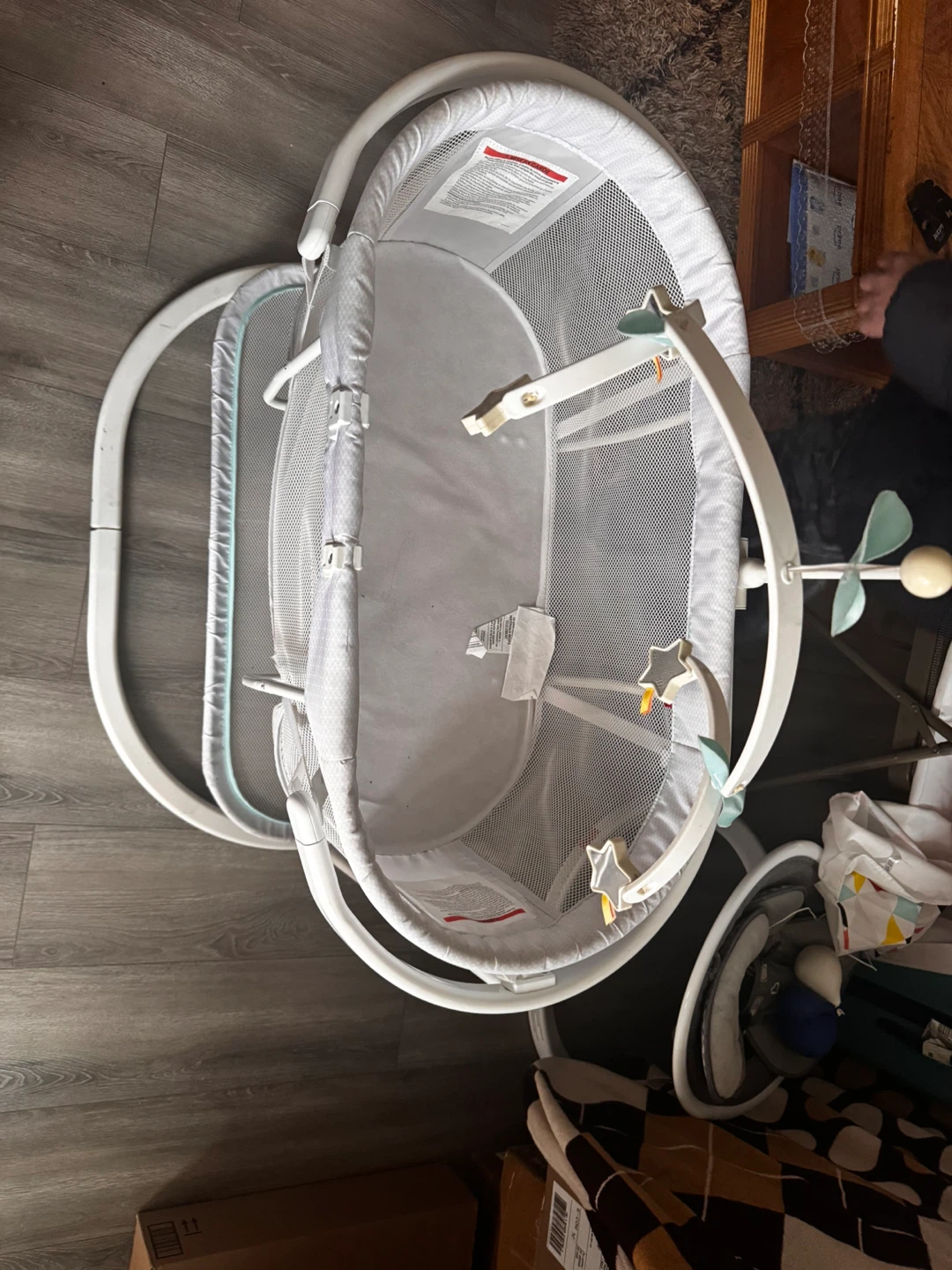 White Bassinet with Mobile