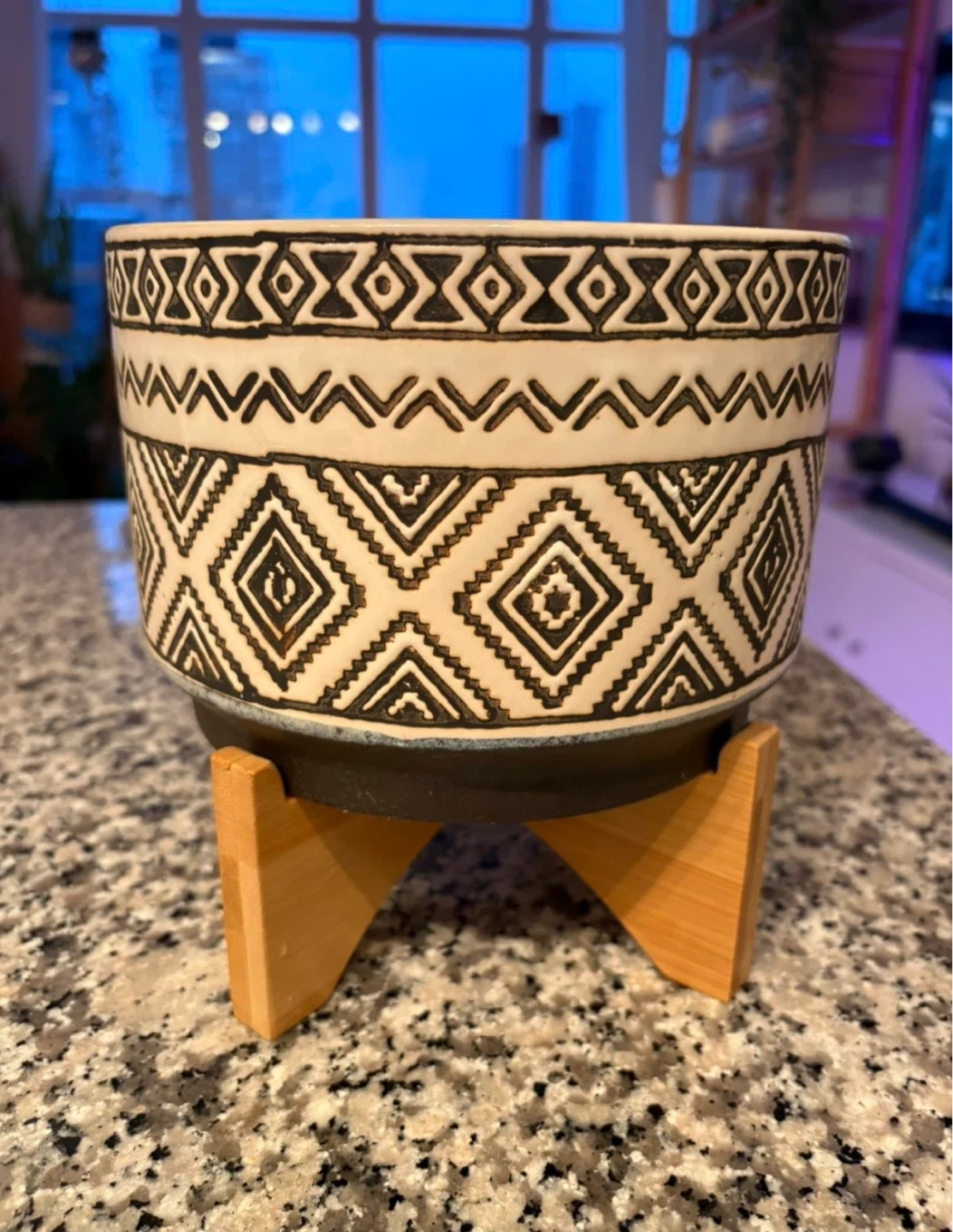 Ceramic Planter Pot with Wooden Stand