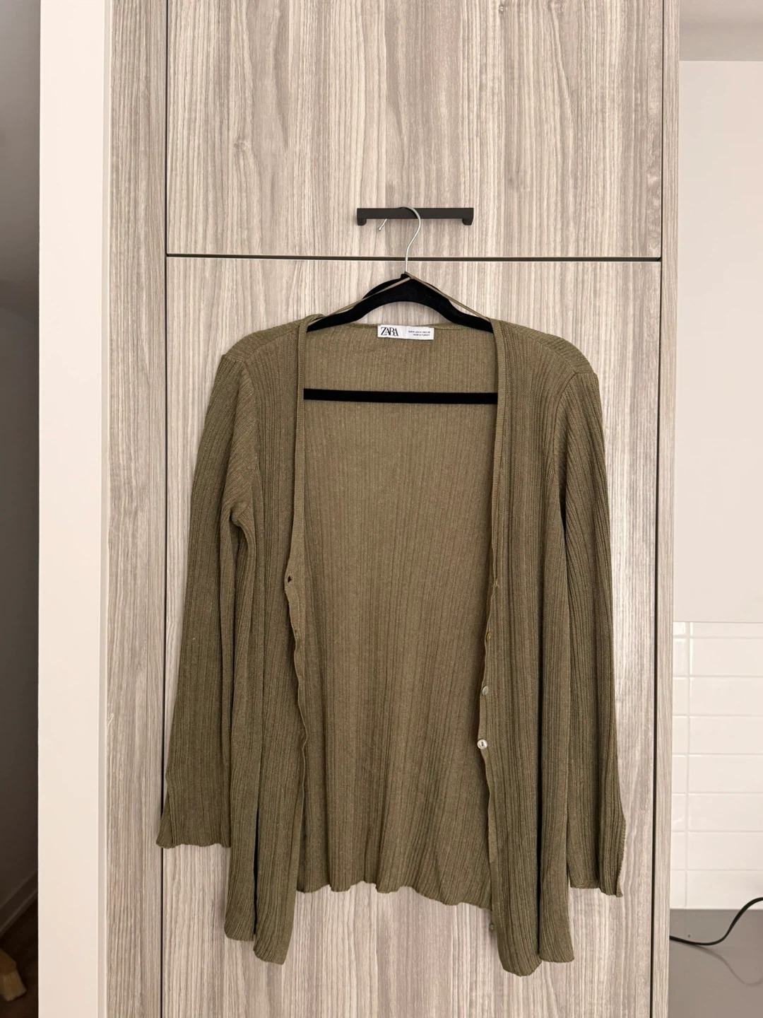 Zara Long Sleeve Cardigan Olive Green - photo 2