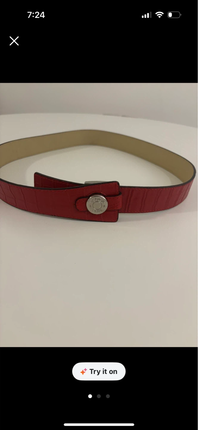 Hermès Red Croc Embossed Leather Belt - photo 2