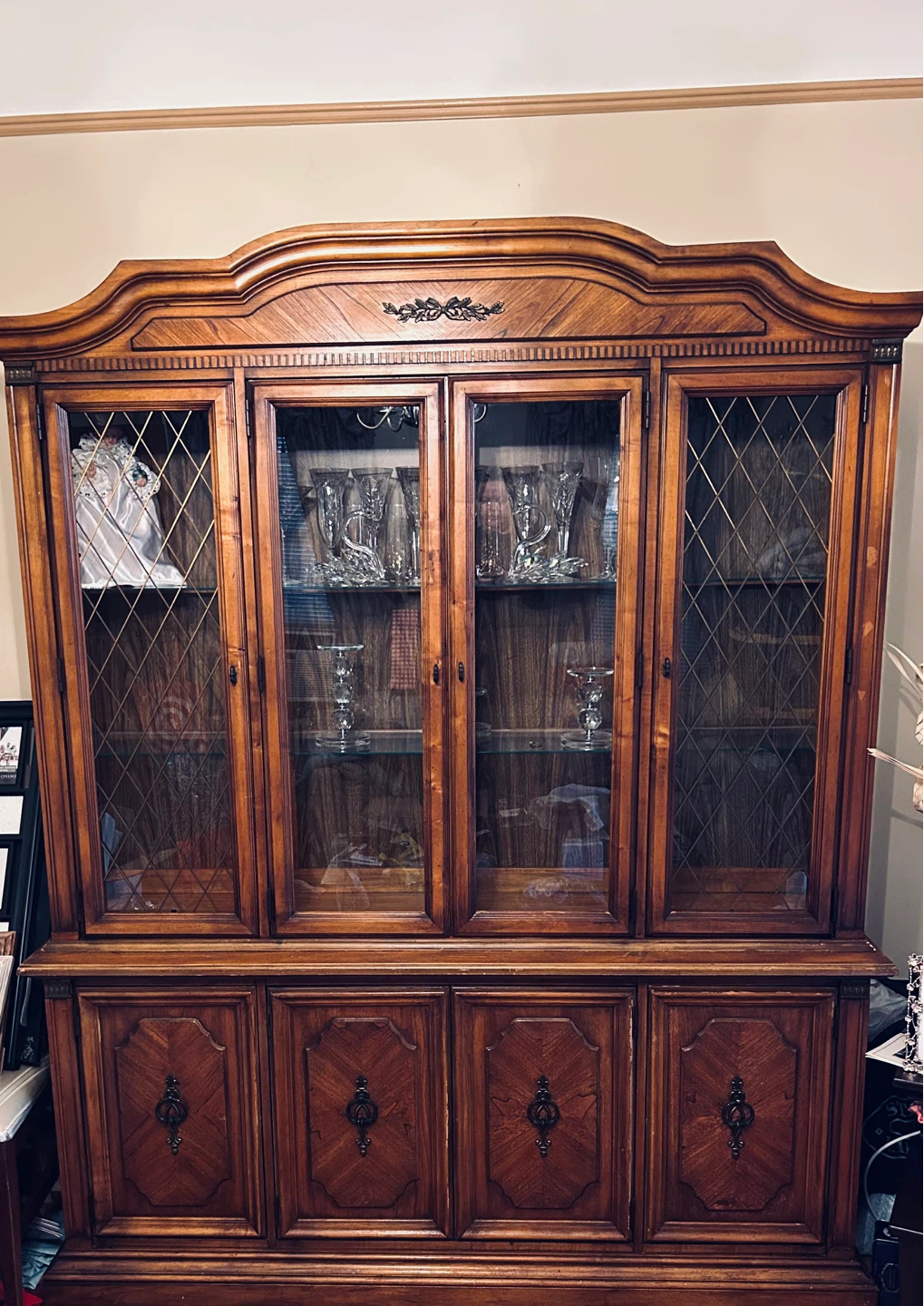 Vintage Wood China Cabinet Display Hutch