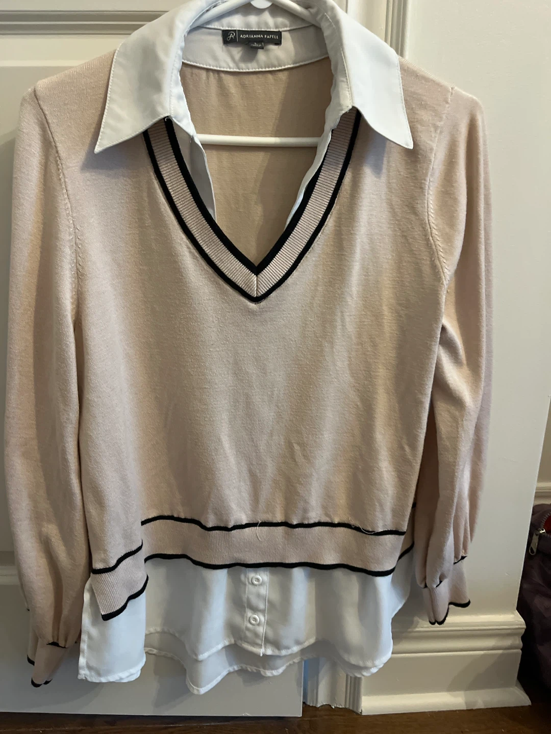 Women's beige & White Layered Collared Sweater Size L