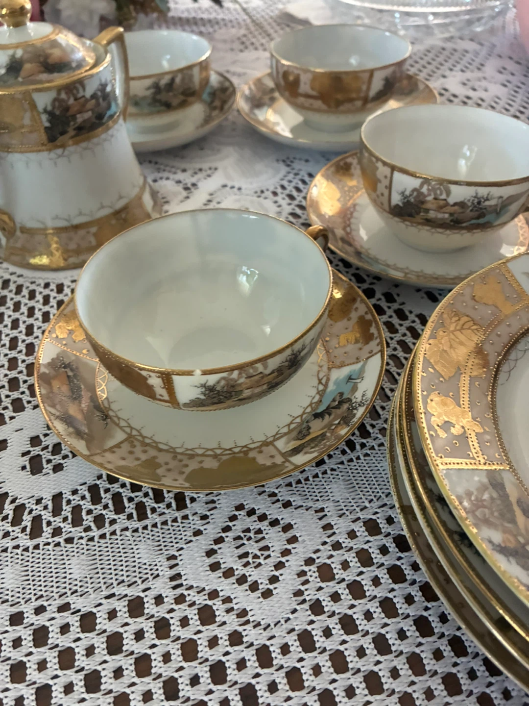 Vintage Teacup and Saucer Set with Creamer