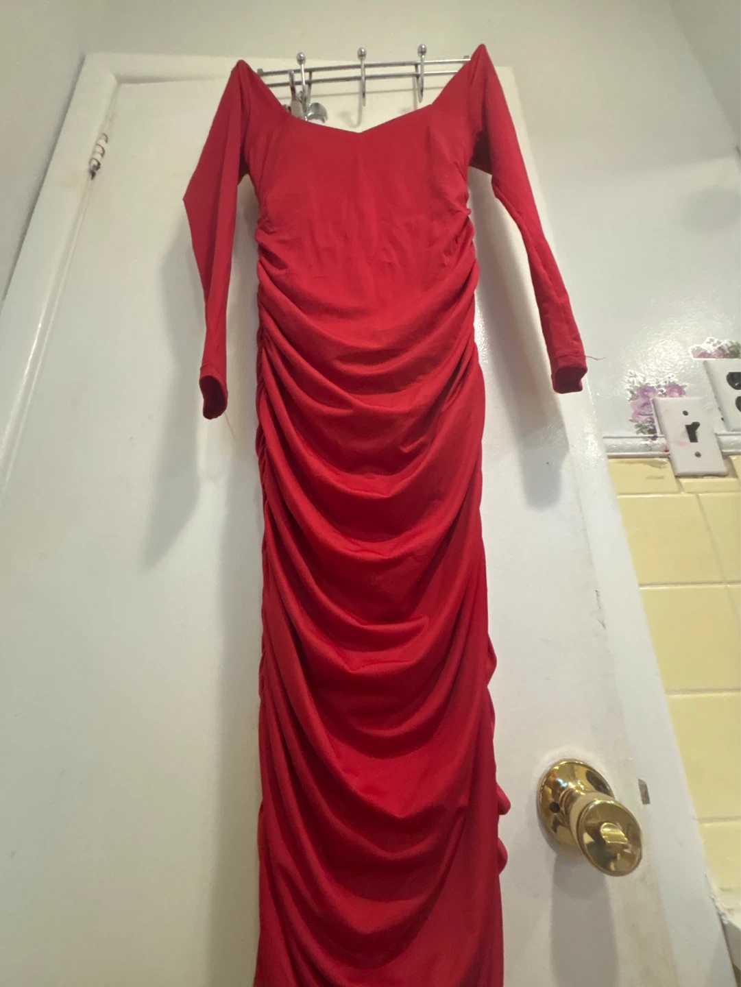 Red Ruched Long Sleeve Maxi Dress - photo 4