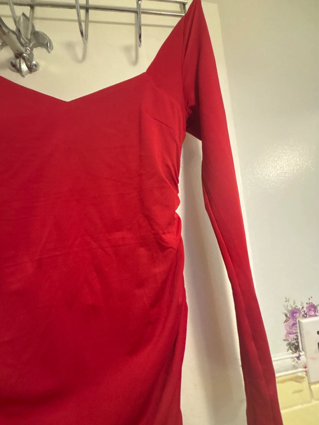 Red Ruched Long Sleeve Maxi Dress - photo 3