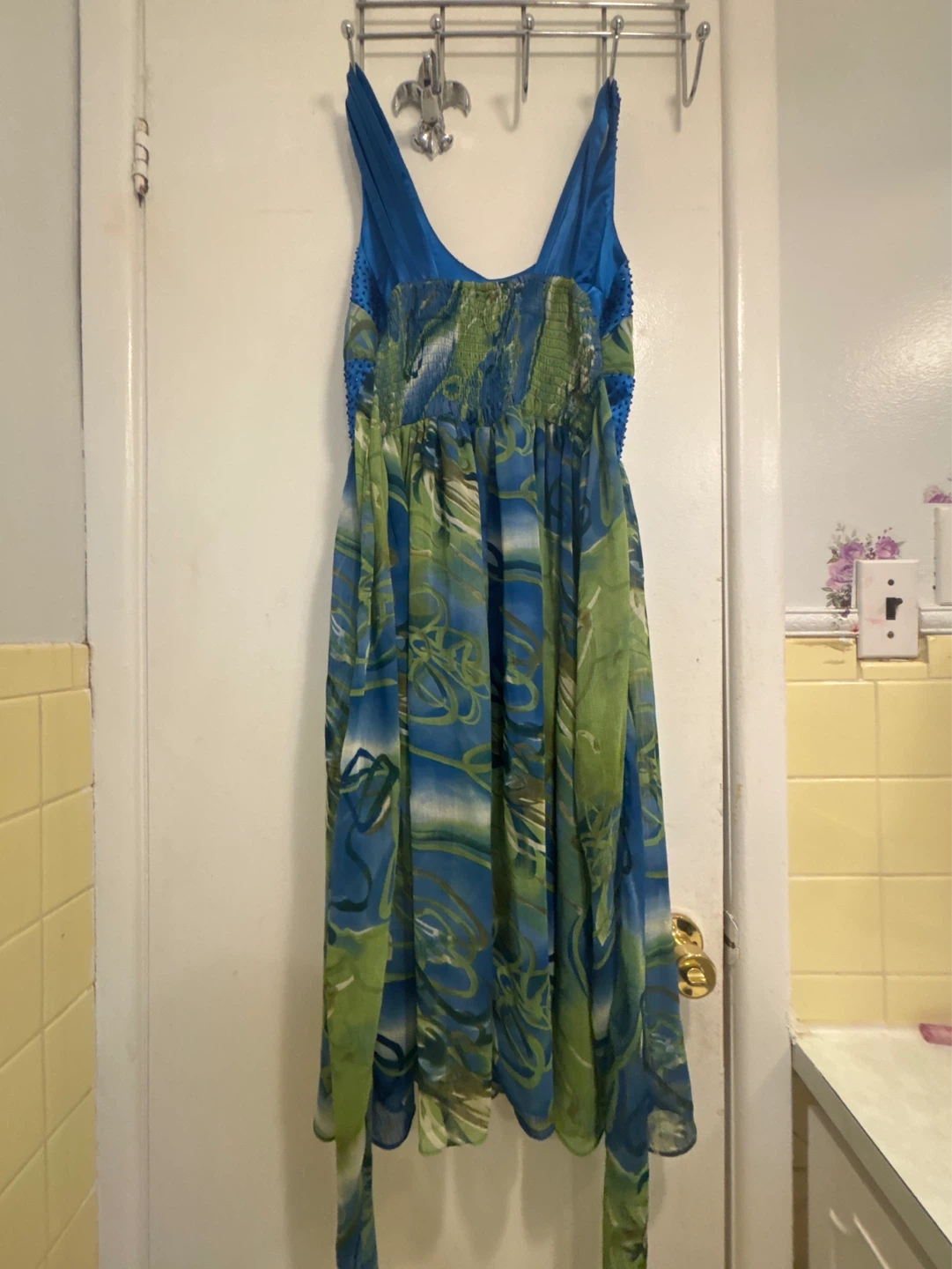Blue & Green Floral Print Beaded Dress - photo 4