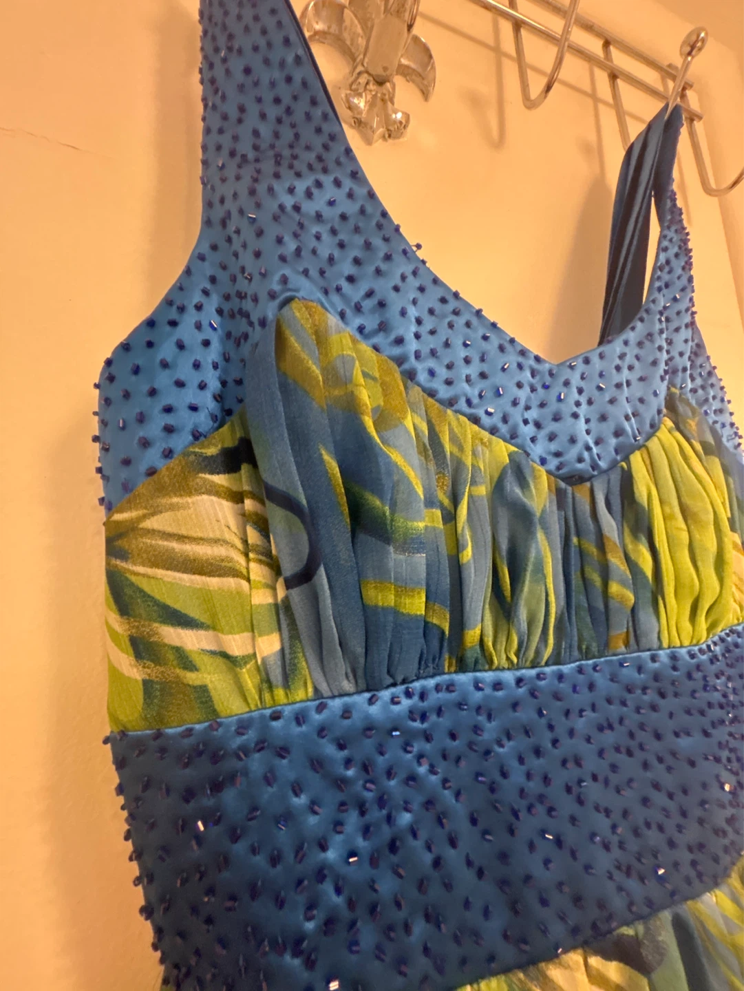 Blue & Green Floral Print Beaded Dress - photo 2