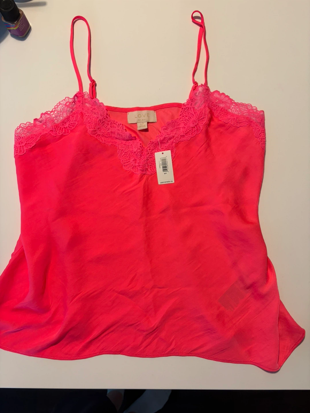 LOVE STORY Neon Pink Lace Trim Pajama Set - Medium