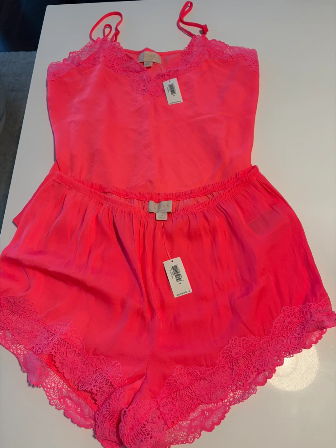 LOVE STORY Neon Pink Lace Trim Pajama Set - Medium - photo 3