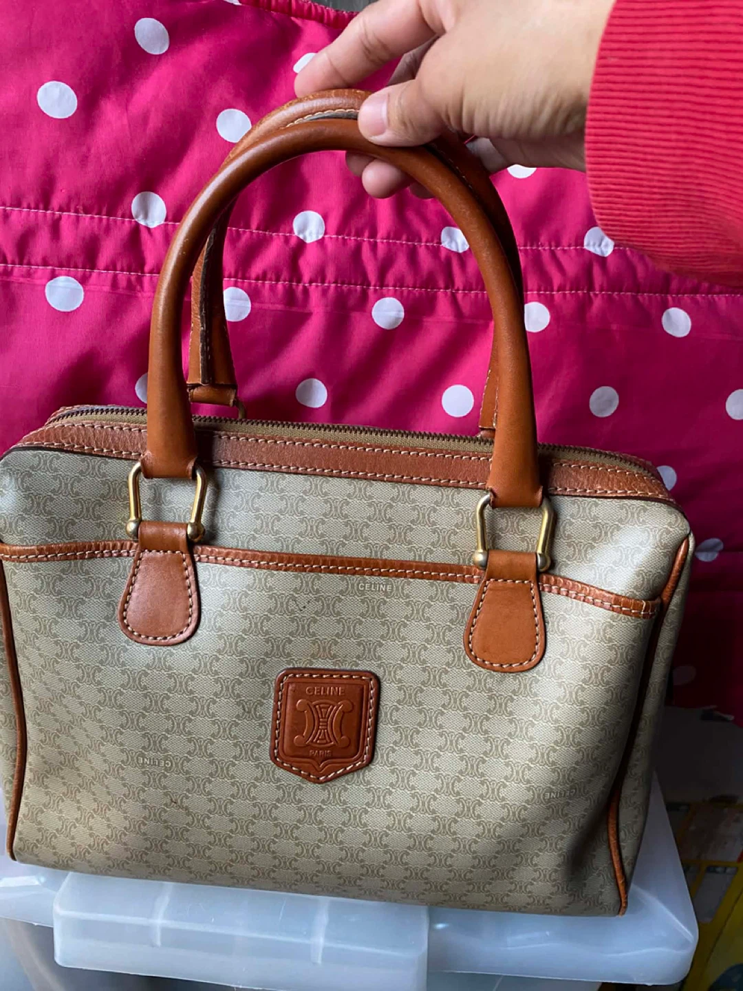 Celine Paris Leather Trimmed Satchel Handbag
