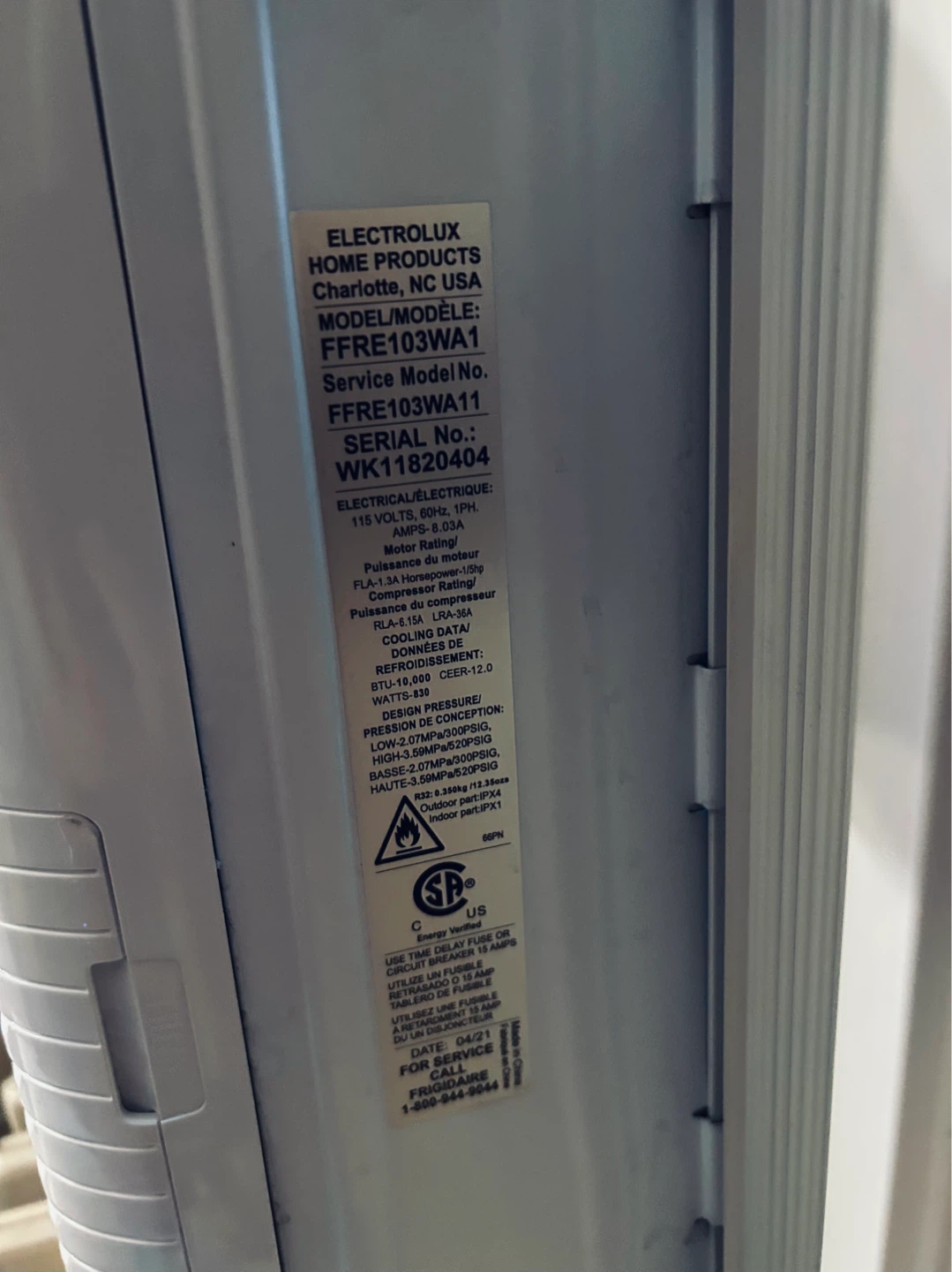 Frigidaire 10,000 BTU Window Air Conditioner FFRE103WA1 - photo 3