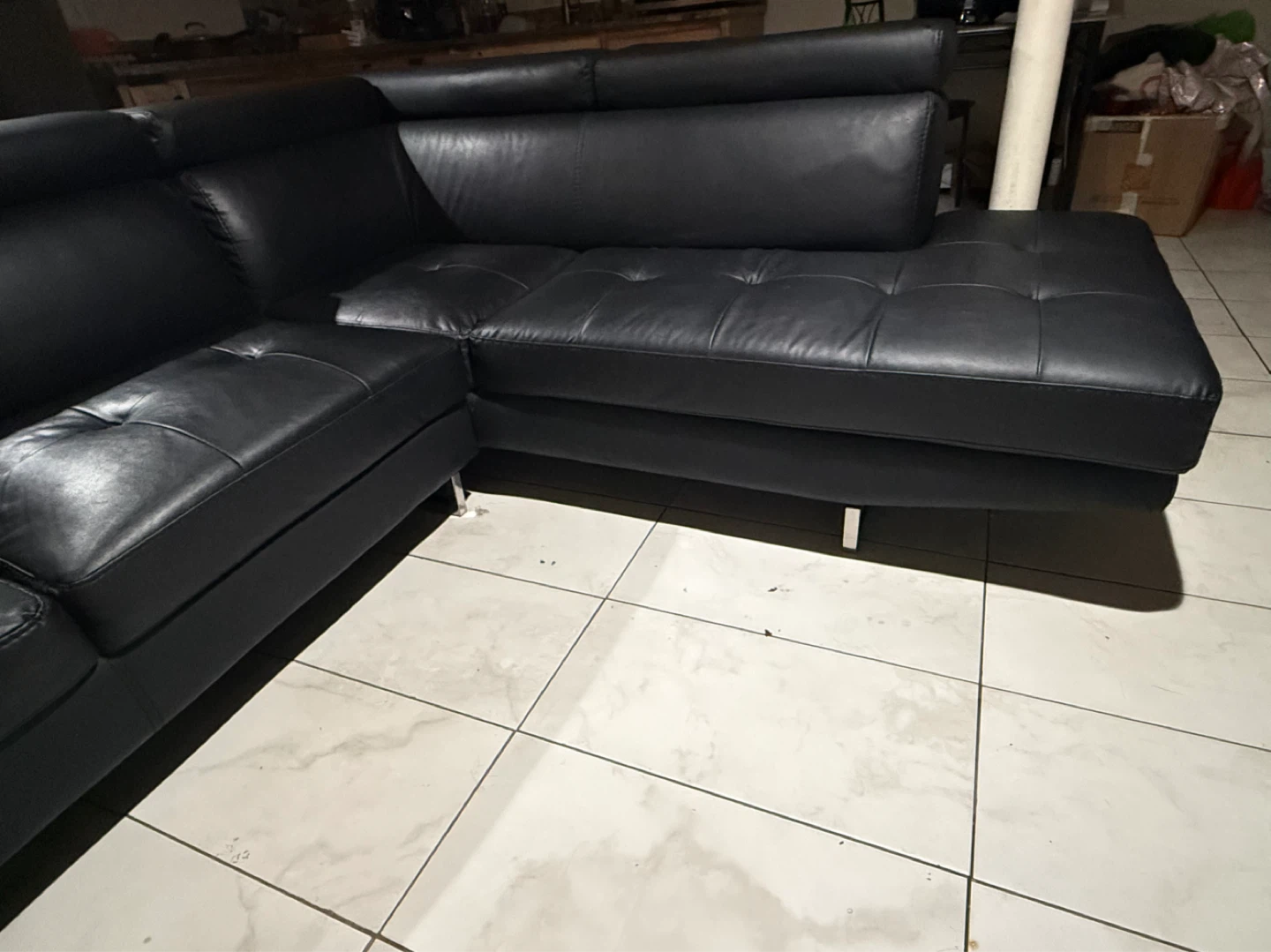 Black Leather Sectional Sofa - photo 2