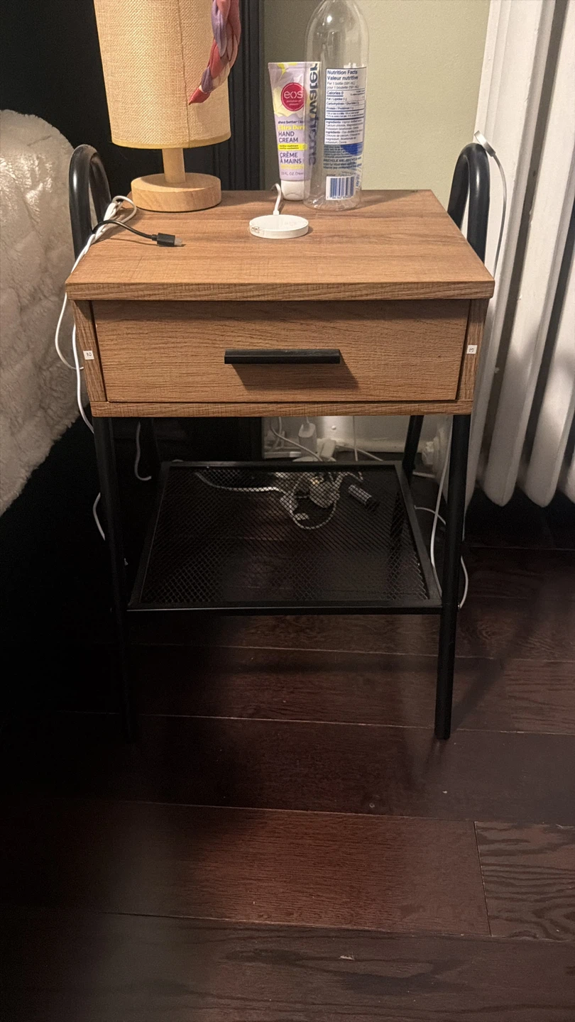 Giluta Wood Nightstand with Drawer and Mesh Shelf