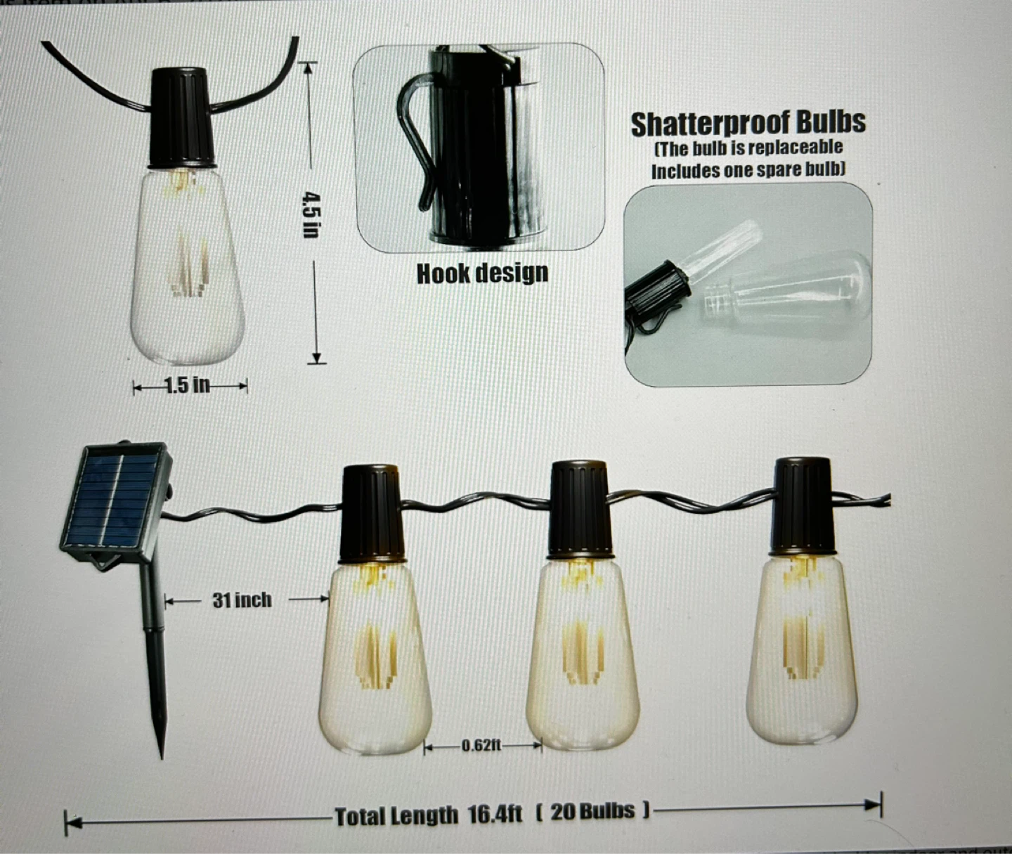 Solar Powered String Lights - 20 Bulbs - photo 4