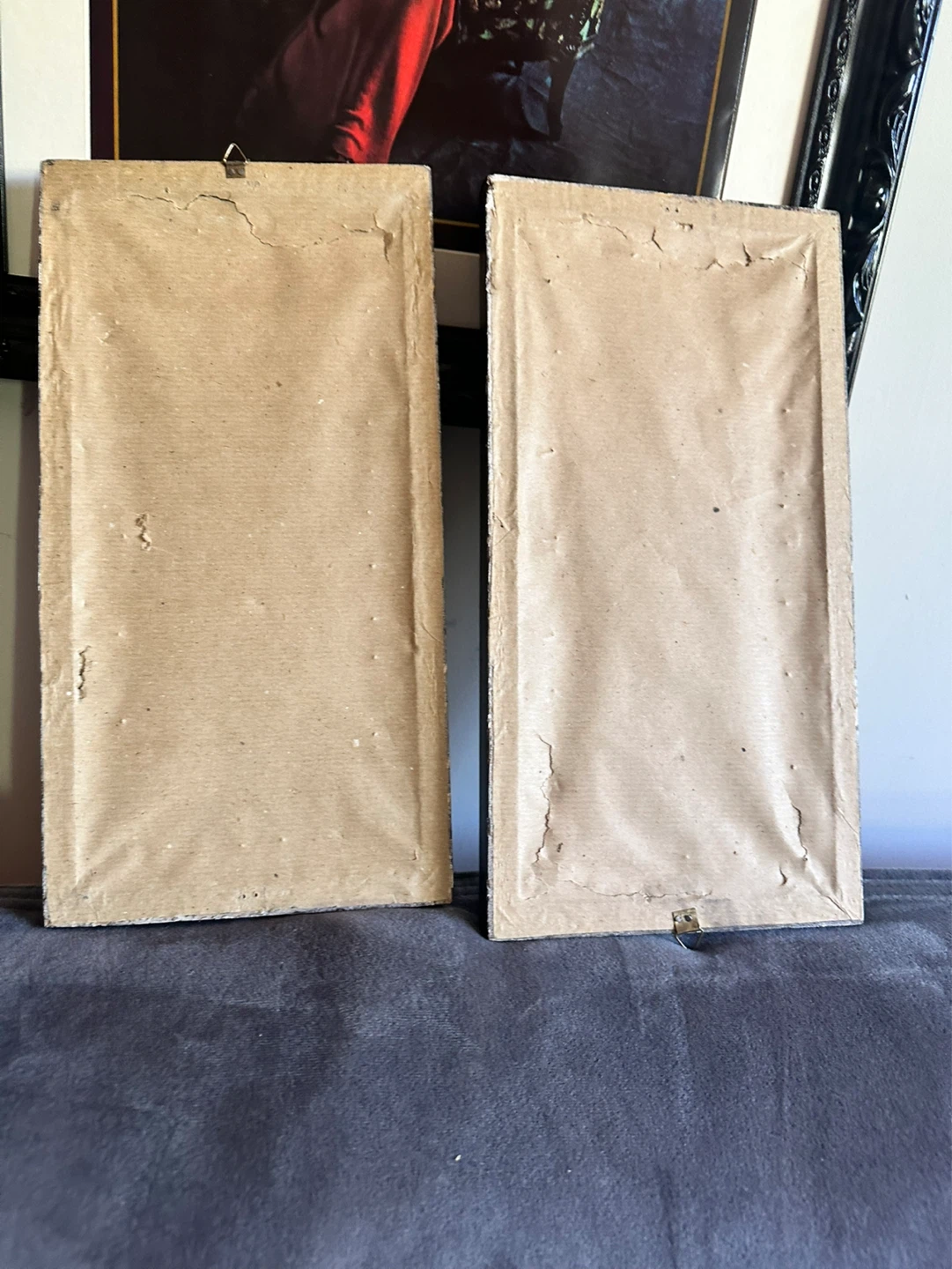 pair of antique fuscia needpoint pictures - photo 4