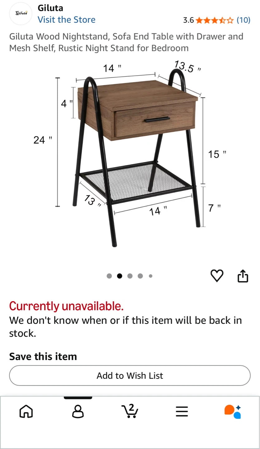 Giluta Wood Nightstand with Drawer and Mesh Shelf - photo 2