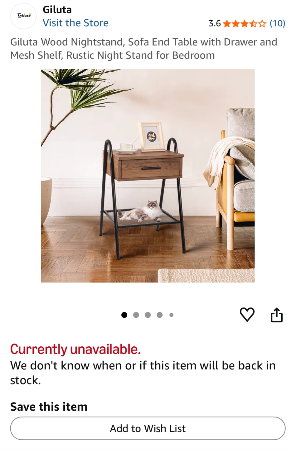 Giluta Wood Nightstand with Drawer and Mesh Shelf - photo 4