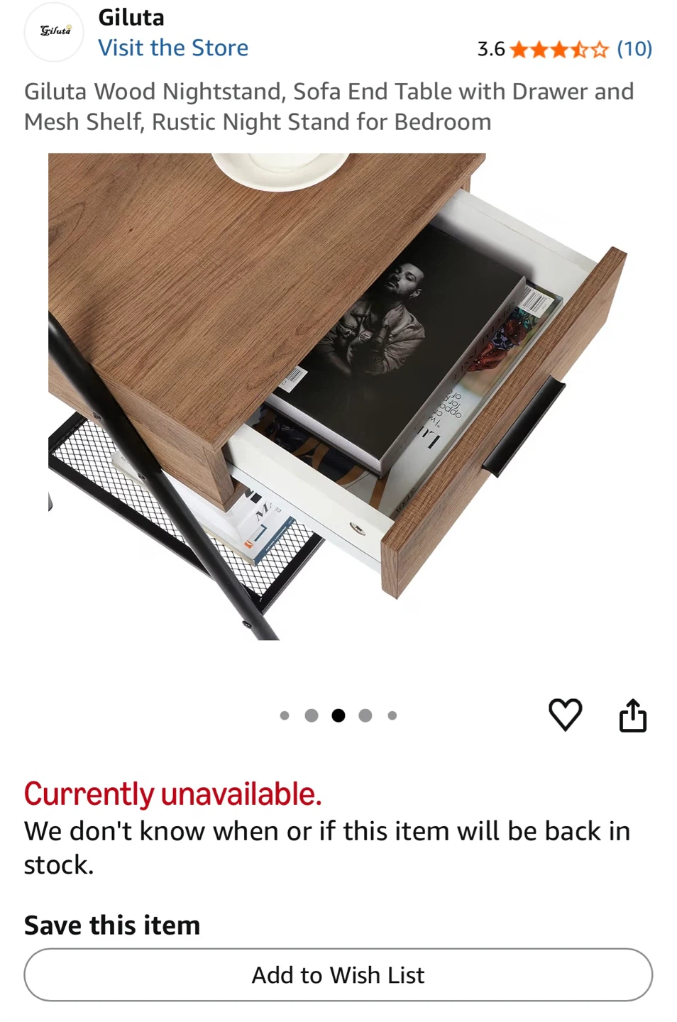Giluta Wood Nightstand with Drawer and Mesh Shelf - photo 3