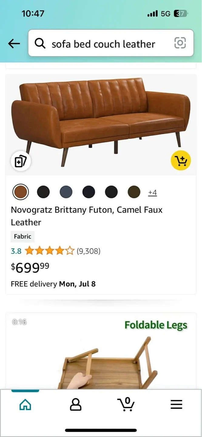 Novogratz Brittany Convertible Sofa Bed - Camel Faux Leather