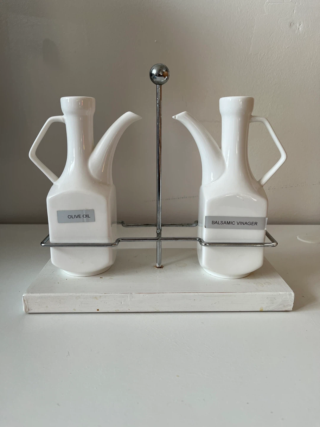White Ceramic Olive Oil and Balsamic Vinegar Dispenser Set