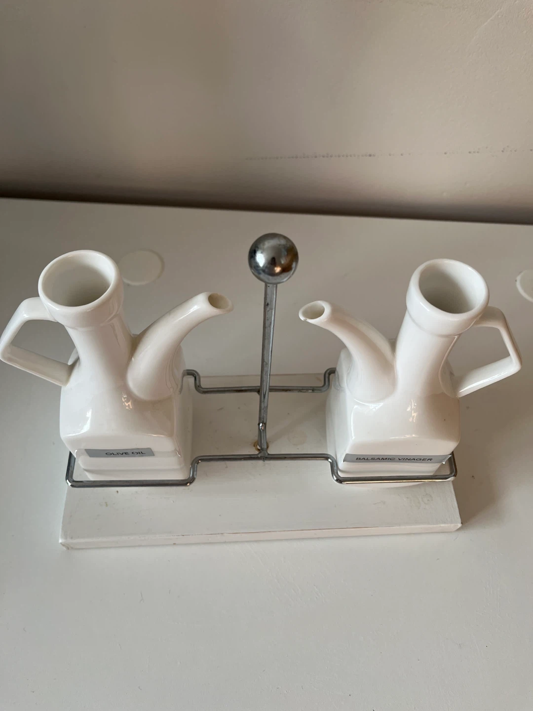 White Ceramic Olive Oil and Balsamic Vinegar Dispenser Set - photo 3