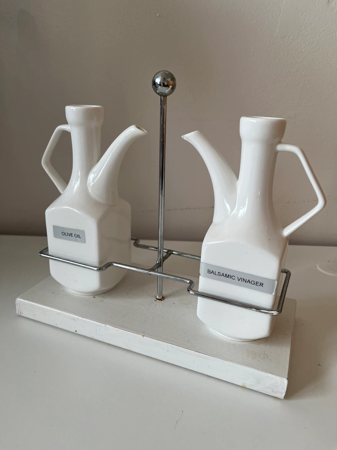 White Ceramic Olive Oil and Balsamic Vinegar Dispenser Set - photo 2
