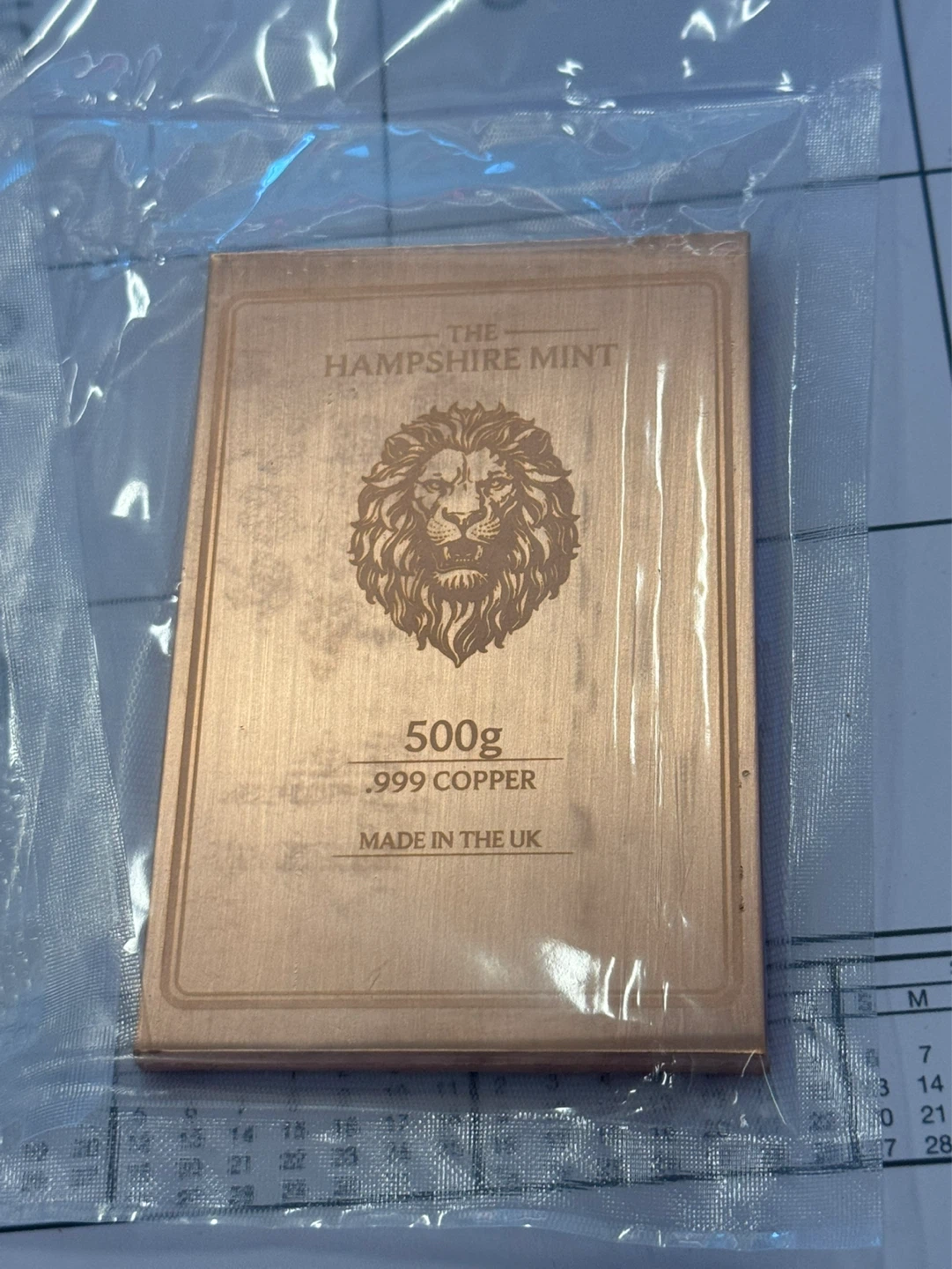 The Hampshire Mint 1/2 kilo - 500g .999 Copper Bar 🌱 - photo 3