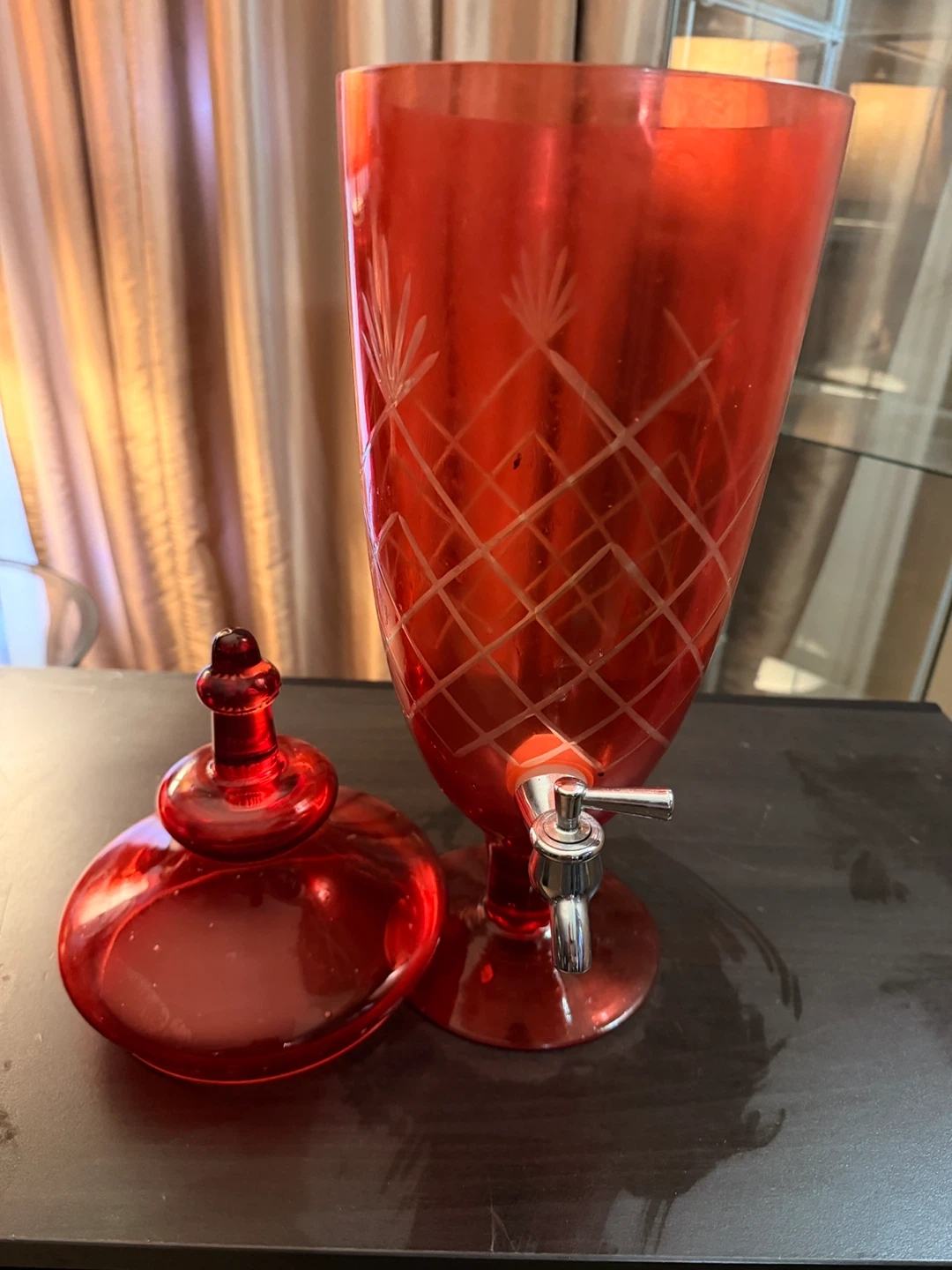 Red Glass Beverage Dispenser with Spigot - photo 3