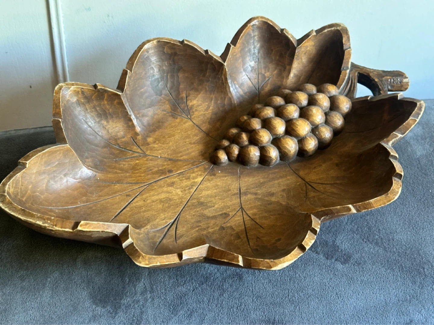 Hand carved wooden grape bowl