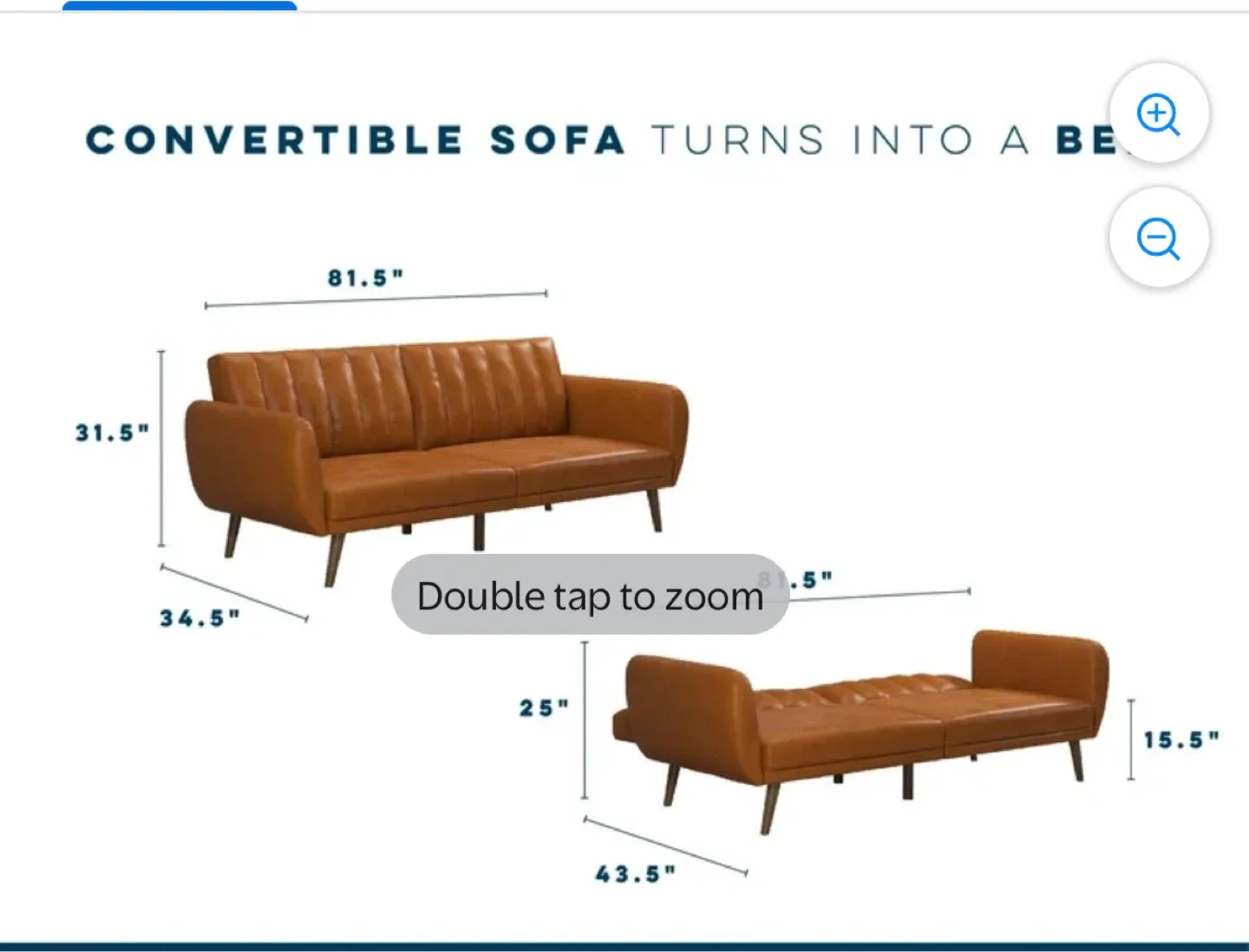 Novogratz Brittany Convertible Sofa Bed - Camel Faux Leather - photo 5