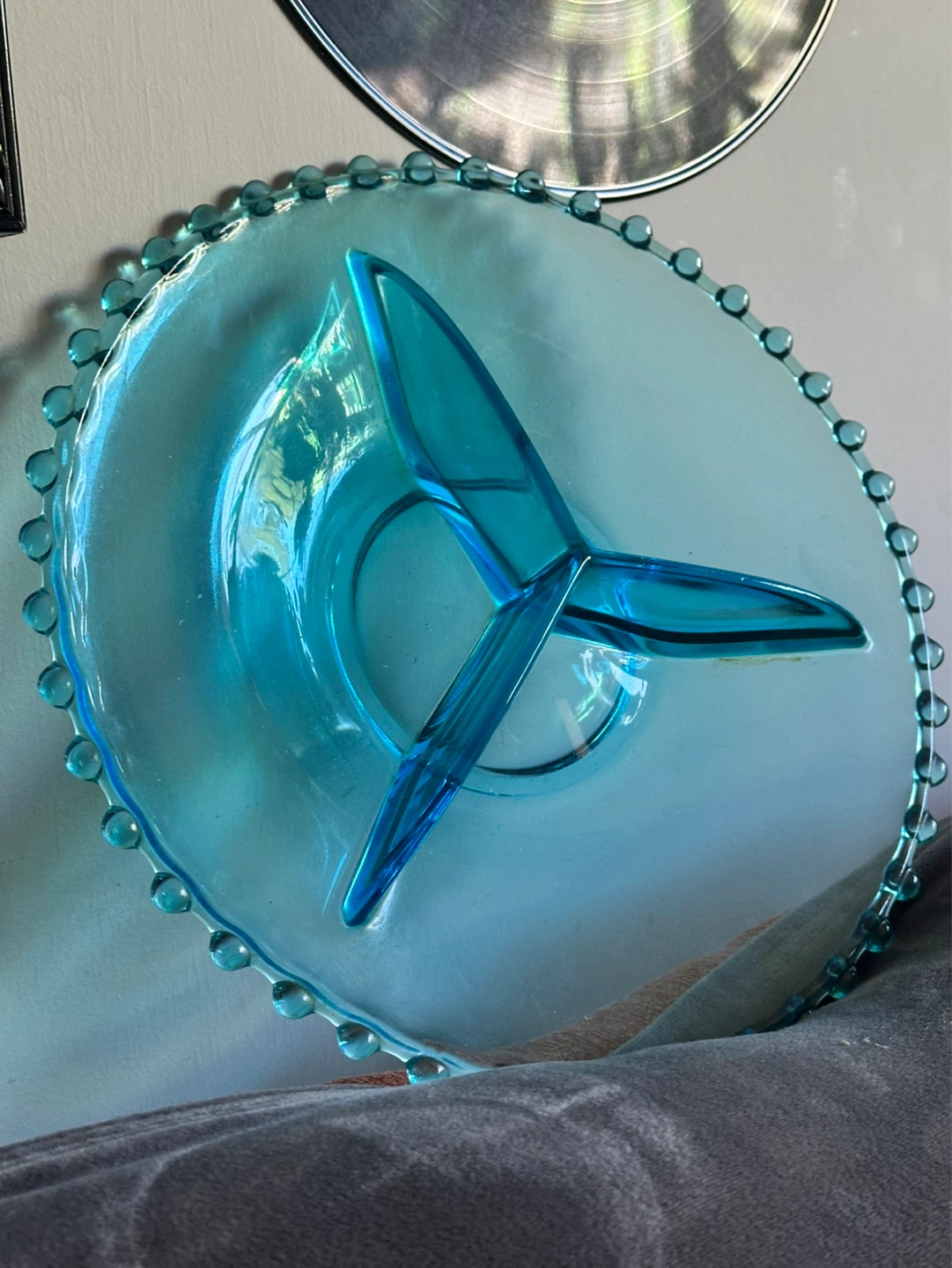 Inwald Boule Divided Blue Glass Condiment Dish