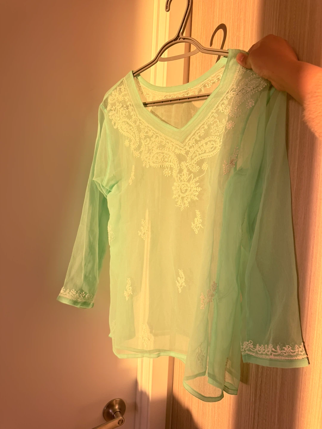 Sheer embroidered kurta top