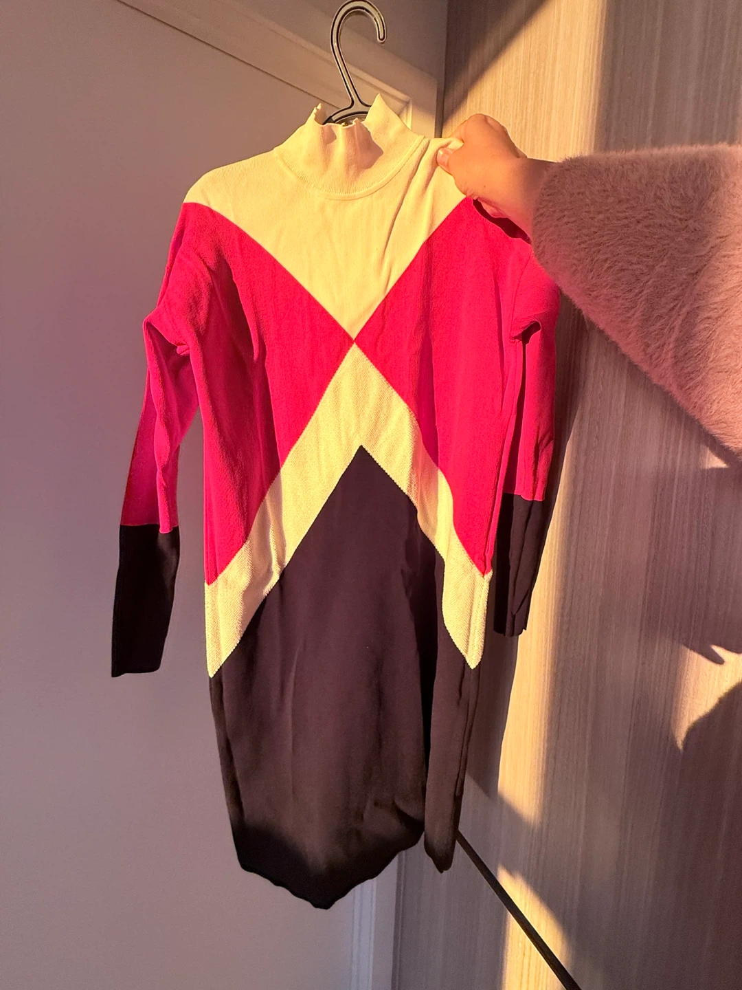 Colour Block Mock Neck Mini Dress