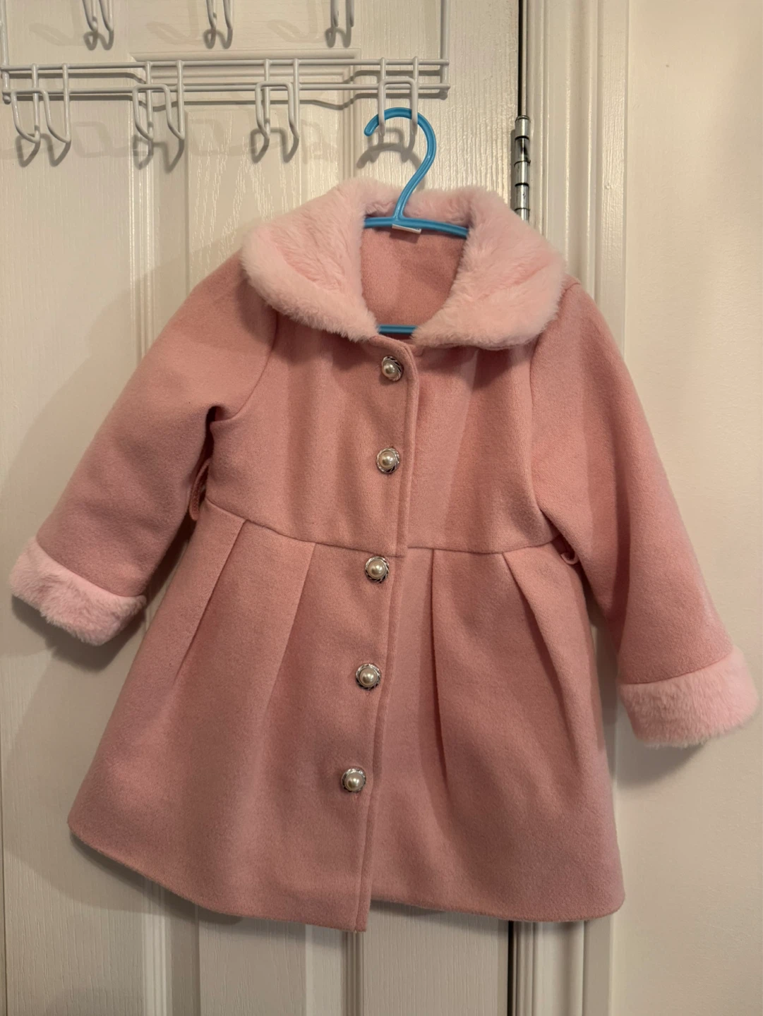 Pink Baby Girls Winter Coat with Faux Fur Collar
