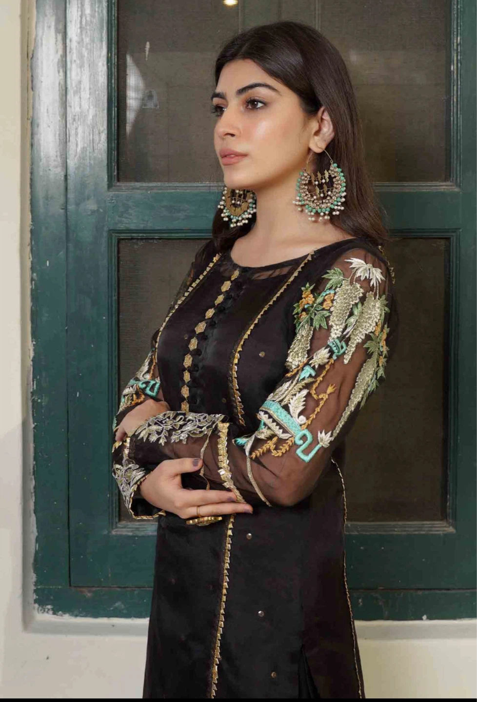 Black Embroidered Kameez with Dupatta and sharara 🌱