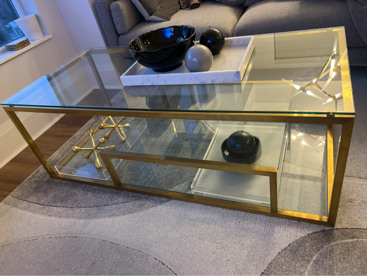 Gold & Glass Coffee Table with Decorative Accents - photo 2