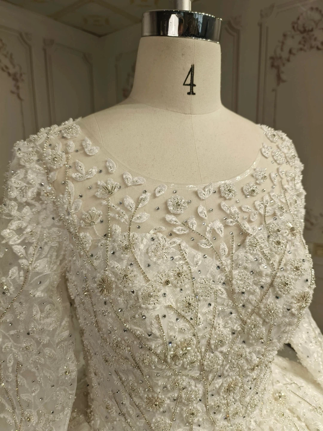 White Beaded Lace Wedding Dress - photo 5