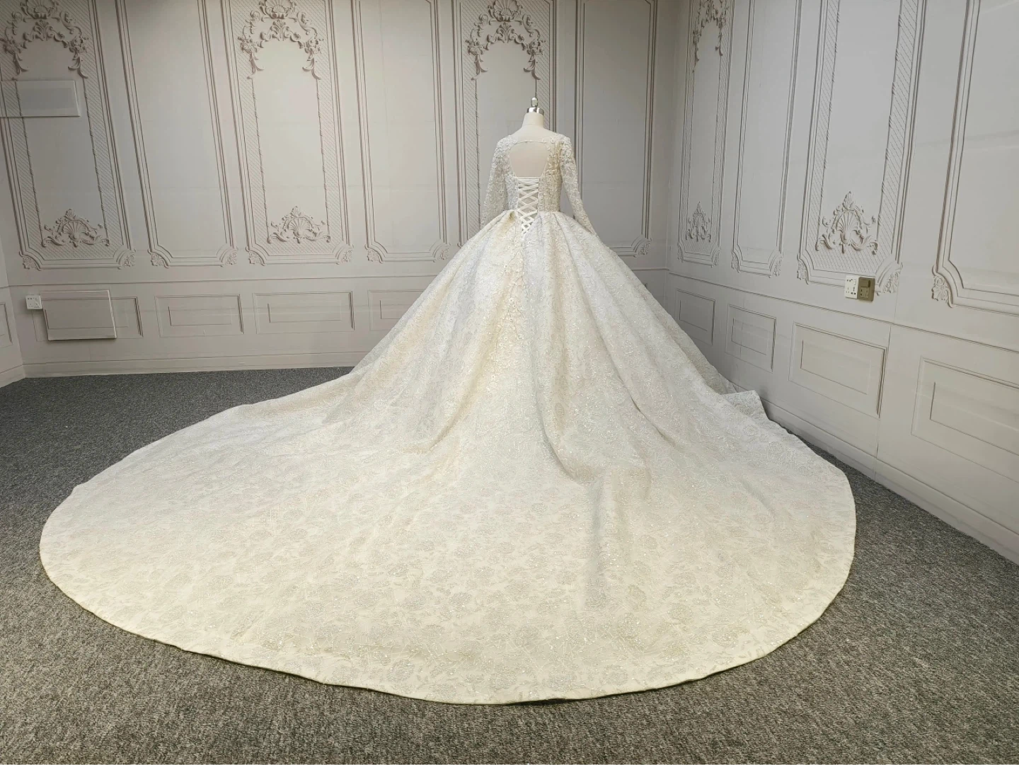 White Beaded Lace Wedding Dress