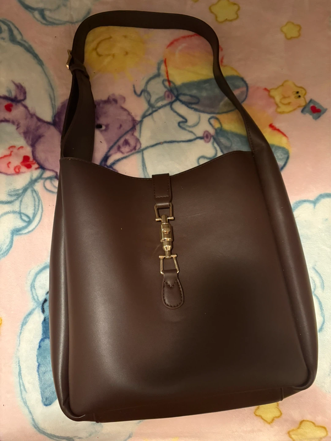Brown Faux Leather Shoulder Bag